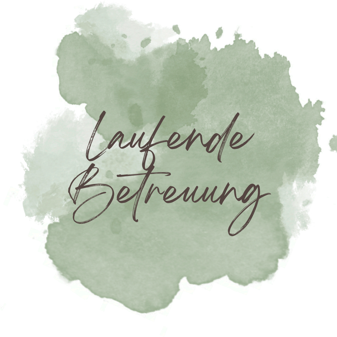 Aquarell-Illustration mit dem Schriftzug „Laufende Betreuung“